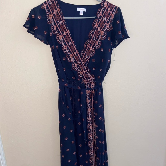 Faux wrap dress long hood core v neck y2k tie front blue beautiful short sleeve - Picture 12 of 14